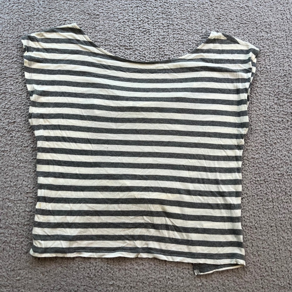 I Heart H81 Forever 21 Grey White Striped Bow Back Open Back Top Size M